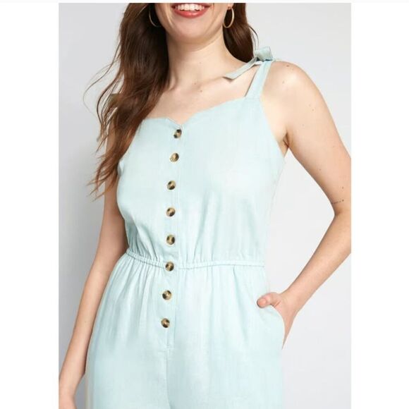 NWT ModCloth Every Waking Momentum Jumpsuit Linen blend light bluegreen size S - Picture 10 of 10